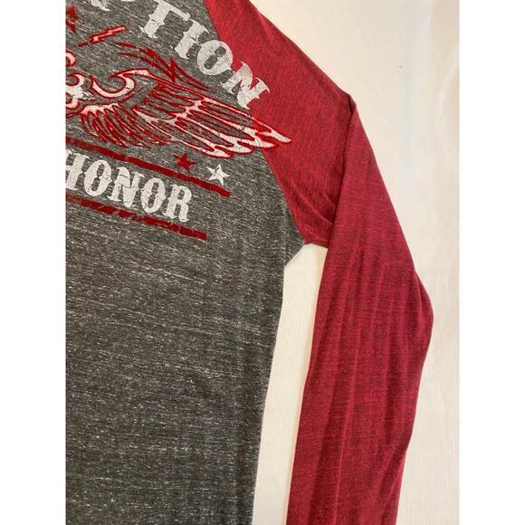 Raw State Redemption Long Sleeve Ragland T-shirt Gray Red Mens XXL NWT Velvet - Picture 12 of 14